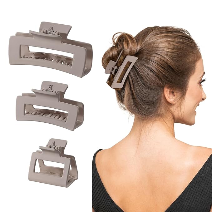 Shinowa Hair Claw Clips, 3 Pieces Leopard Print Claw Clip, Strong Hold Hair Jaw Clips for Thick Hair, Hair Accessories for Women Girls, Purple Gray