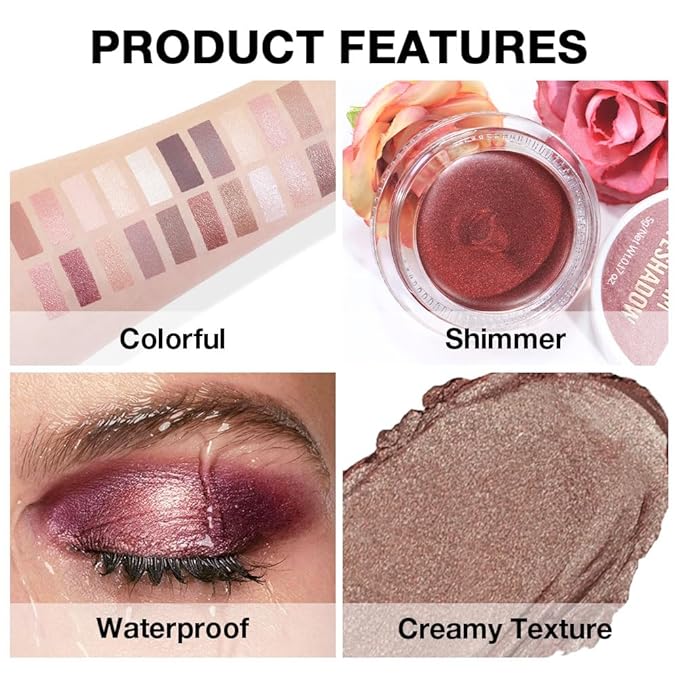Single Cream Eye Shadow,Bronze Shimmer Glitter Natural Nude Monochrome Eyeshadow Palette,Waterproof,Long Lasting Naturing-Looking,Vegan & Cruelty-Free,20