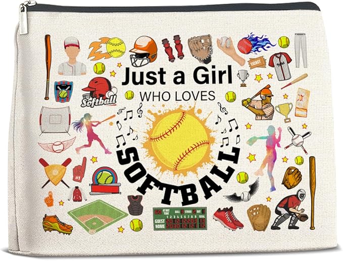 Softball Makeup Bag for Girls - Cool Team Gifts for Coach, Players, Fans - Cosmetic Travel Bag Pouch for Purse