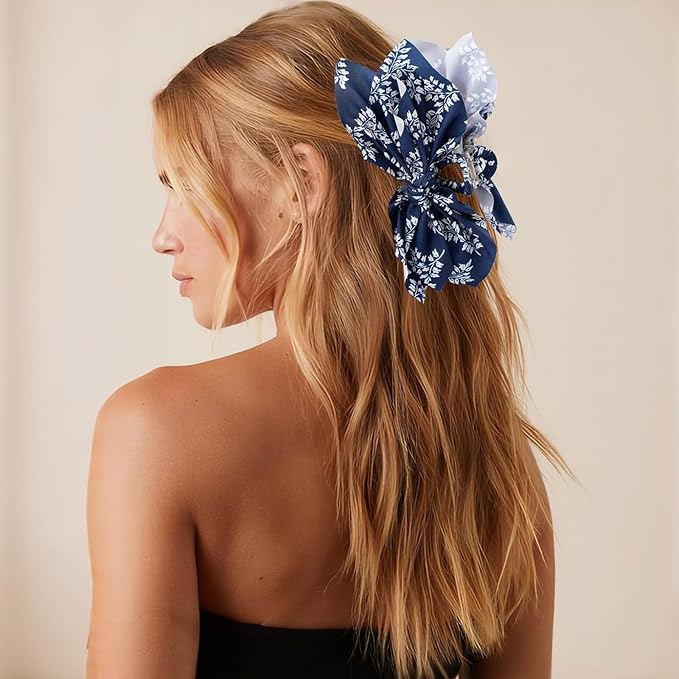 Bow Claw Clips Bow Hair Clips Blue White 2PCS Big Hair Bows for Women Butterfly Styling Large Hair Clips for Thick Hair for Girls Hair Accessories for Teen