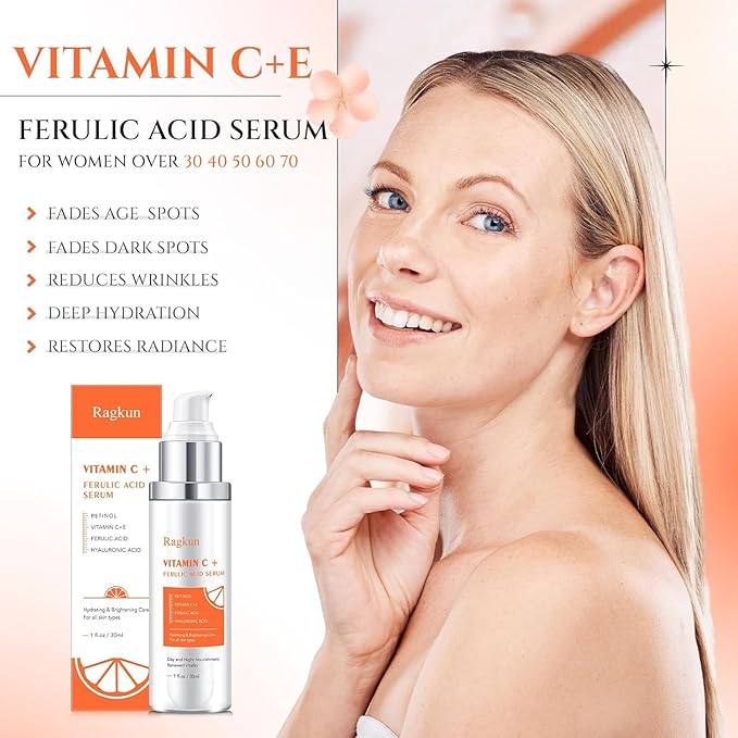20% Vitamin C Serum, Retinol Serum for Face, Dark Spot Remover for Face, CE Ferulic Acid, Hyaluronic Acid, Hydrate & Plump Skin Care Anti Aging Wrinkle Brightening Skincare -1 Fl Oz.