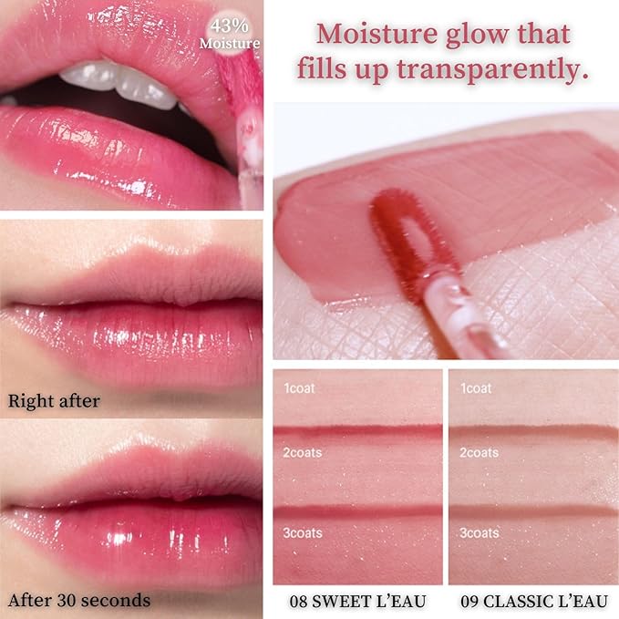 BBIA L’EAU Tint – Glossy & Glow Lip Stain, Watery Lip Tint, Non-Sticky, High Shine Finish, Long-lasting, Moisturizing, Lightweight, Natural, Daily Use, Vegan, Korean Lip Makeup (03 LILAC L'EAU)