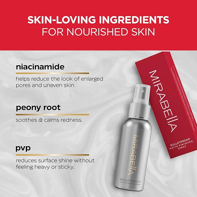Mirabella Bulletproof Matte Setting Spray for Makeup, Finishing Spray for Makeup Locks in Foundation with a Weightless, Long-Lasting Finish, Setting Spray for Oily Skin is Suitable for All Skin Types