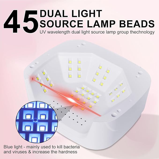 LIMEGIRL UV LED Nail Lamp Kit for Gel Polish Professional Fast Curing Pink Dryer Light Set with 45PCS Lamp Beads and Gloves Cordless Rechargeable Nail Art Cure Machine for Manicure Pedicure