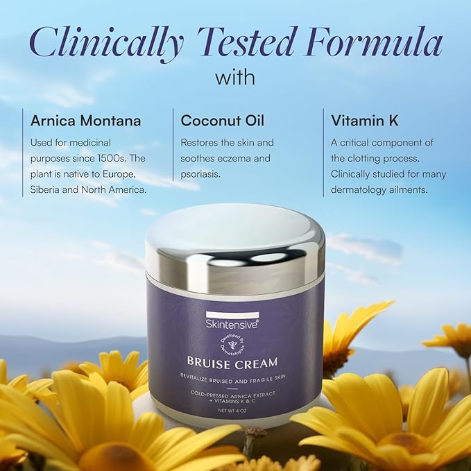 SKINTENSIVE Arnica Bruise Cream for Thin Skin - Moisturizing, Vitamin K C and E, Skin Renewal, 4 Oz [Jar May Vary]