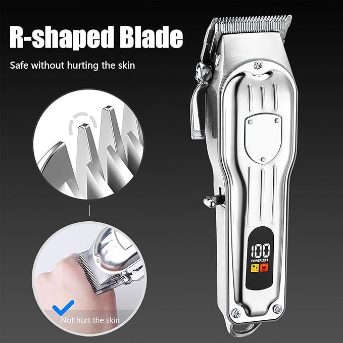 Gegong Professional Hair Clippers for Men, Cordless Hair Trimmer Kit, LCD Display Hair Cutting Set, Wireless Barber Clippers, Rechargeable Haircut Machine for Family (Silver)