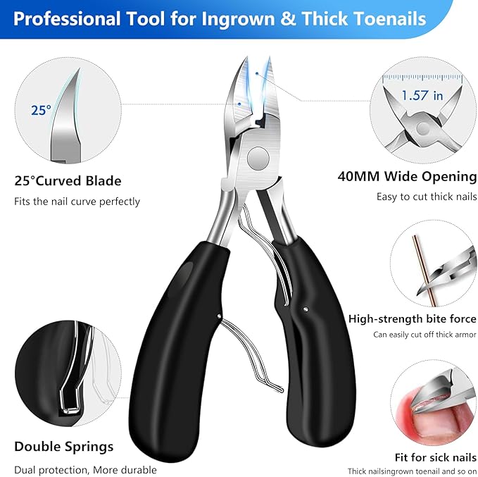 Toenail Clippers for Seniors Thick Nails, Ultra Sharp Sturdy Fingernail Toenail Clipper— Heavy Duty Ingrown Toenail Clippers, Thick Toenails with Wide Jaw Sharp Nail Cutter