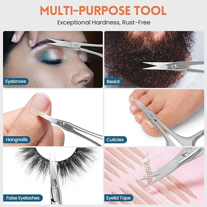 THRAU Right-Handed Cuticle Scissors – Surgical Grade Stainless Steel with Sharp Curved Tip for Cuticles, Nails, Eyebrows, Eyelashes, Nose Hair & Beard – Ideal for Manicure & Precise Grooming