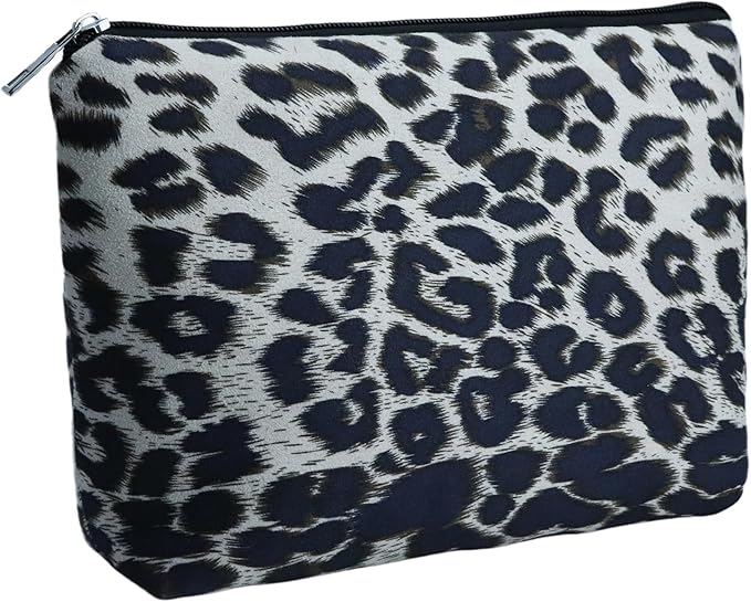 Makeup Bag For Women - Soft and Warm Material Cosmetic Bags Leopard Print Design Ladies Tote Bag,Women's Pencil Case Makeup Organizer with Zipper (White)