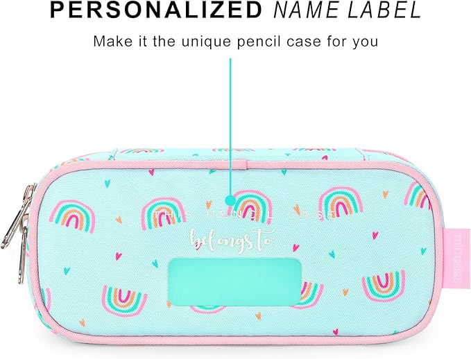 mibasies Girls Pencil Case for Kids, Multi-Slot Pencil Pouch, Rainbow Mint Green