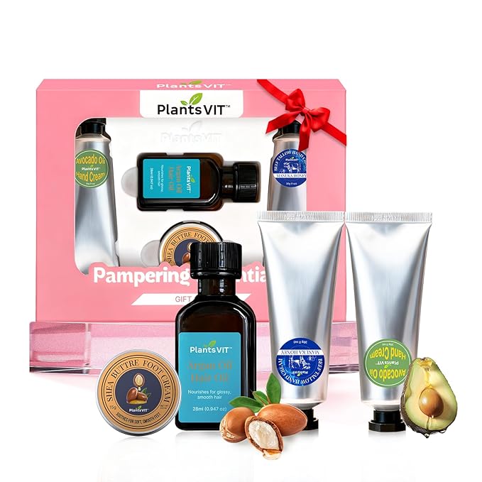 Pampering Gift for Women - Self Care Christmas Gifts Set, 4 Travel Size Essentials, Moroccan Argan Oil, Beef Tallow, Avocado Oil, Shea Butter, Hair & Hand Repair, Foot Cream