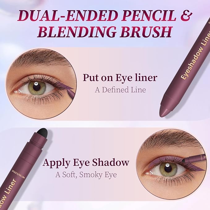 Shadow Liner 2-in-1 Eyeliner Eyeshadow, Shadow Liner Duo Plum Eyeshadow Stick, Eyeliner + Eye-shadow, Smudge-Proof & Waterproof, Smooth and Easy to Color (2PCS)