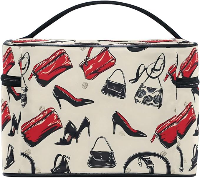 Makeup Train Case High Heels Handbags Print Carrying Portable Zip Travel Cosmetic Brush Bag Organizer Large for Women