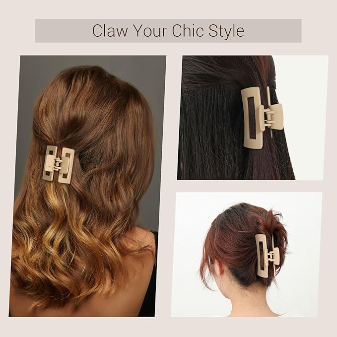 Shinowa Hair Claw Clips, 3 Pieces Leopard Print Claw Clip, Strong Hold Hair Jaw Clips for Thick Hair, Hair Accessories for Women Girls, Beige