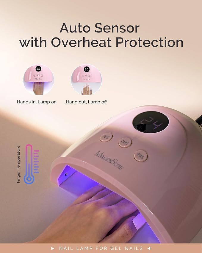 MelodySusie Compact Advanced UV LED Nail Lamp, P-Plus30F Nail Dryer with 3 Timers & Smart Sensor Cures All Gels, Especially Rhinestone Glue, Solid & Liner Gel Polishes for Advanced DIY at Home Pink
