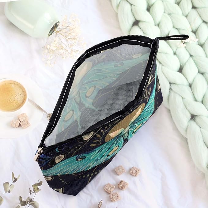 Cute Animal Lovers Gifts Green Butterfly Cosmetic Bag Makeup Pouch with Zipper (green butterfly)