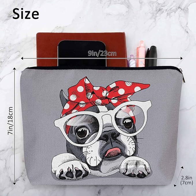 Makeup Bag French Bulldog Makeup Bags For Purse Pouch, Cute Puppy Bulldog Glasses Travel Toiletry Bag Cosmetic Bag Makeup Bags Flax Makeup Organizer Bag Pencil Pouch For Man Woman, Gray