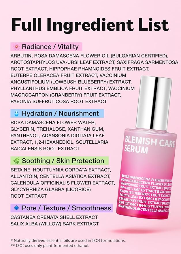 ISOI Blemish Care Up Serum for Face, Vegan Hydrating Serum for Smooth & Glass Skin Effect, Skin Barrier & Moisture Balance for Women, Arbutin, Korean Skin Care (1.18 fl. oz, 35ml)