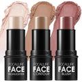 FOCALLURE 3PCS Cream Contour Stick - Highlighter Bronzer Blush Set for Face Sculpting, Non-Greasy Longwear Makeup, Easy to Blend with Natural Matte Finish,SET 8