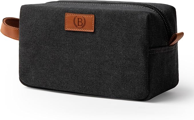 Janhavi Waterproof Personalized Toiletry Bag for Men, Beach Vacation Travel Essentials,Toiletry Bag with Hook, Laser Engraved Initials & Wheat Ear,Gifts For Him (Dark Grey B)