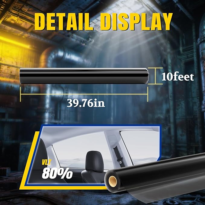ARANA Car Window Tint Film 80% VLT - 40" in x 10'Ft Nano Ceramic Window Tints for Front Windshield, Heat Control 99% UV/IR Rays Block HD Vision Anti Glare & Scratch