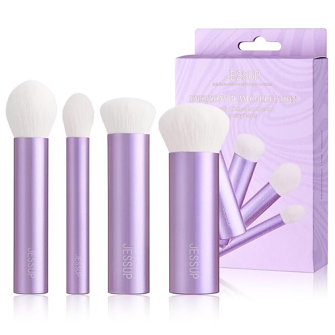 Jessup Makeup Brushes Set 4pcs Face Kabuki Brush for Foundation Contour Powder Blush Bronzer and Highlighter, Premium Synthetic Fiber Cruelty-Free, Luxury Purple T517