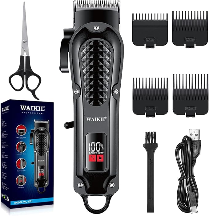 WAIKIL Hair Clippers Professional Cordless for Men, Barber Clippers for Hair Cutting Kit,Rechargeable Haircut Machine for Family,Wireless LCD Display Hair Trimmers Set