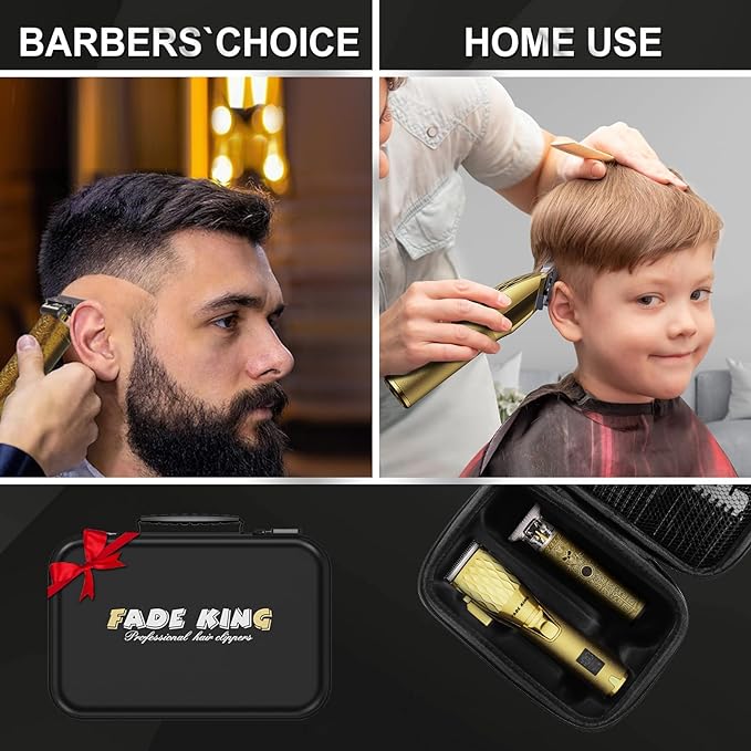 FADEKING® Professional Hair Clippers & Beard Trimmer Set for Men – Cordless Barber Clippers with LCD Display, Precision Trimmer & Travel Case – Gifts for Men Husband Father (Gold + Bronze)
