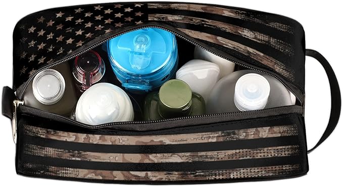 Travel Toiletry Bag for Women Men Vintage Usa American Flag Lightweight Cosmetic Makeup Bag Organizer Waterproof Shaving Bag Dopp Kit with Large Capacity for Toiletries and Shaving Accessories