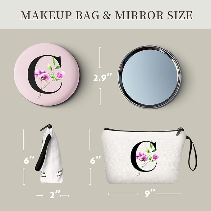 Happy Birthday Friendship Womens Bridesmaid Coolest Gifts for Sister Teacher Coworkers Personalized Travel Makeup Cosmetic Bag with Mirror Valentines Mothers Day Christmas Graduation C