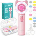 COSLUS Baby Nail Trimmer Electric: Gentle Baby Nail File with Quiet Design & 360° Light - Safe for Sleep Trim Grind, 16 in 1 Cute Nail Clipper Kit for Newborn Infant Toddler, C50, Pink