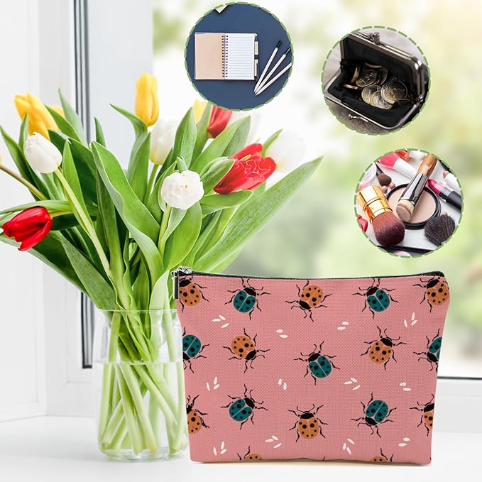 Ladybug Makeup Bag Ladybug Lovers Gifts Cosmetic Bag Insect Themed Gifts for Women Girls Friend Daughter Entomologist Gift Travel Organizer Zipper Pouch Graduation Birthday Friendship Gifts
