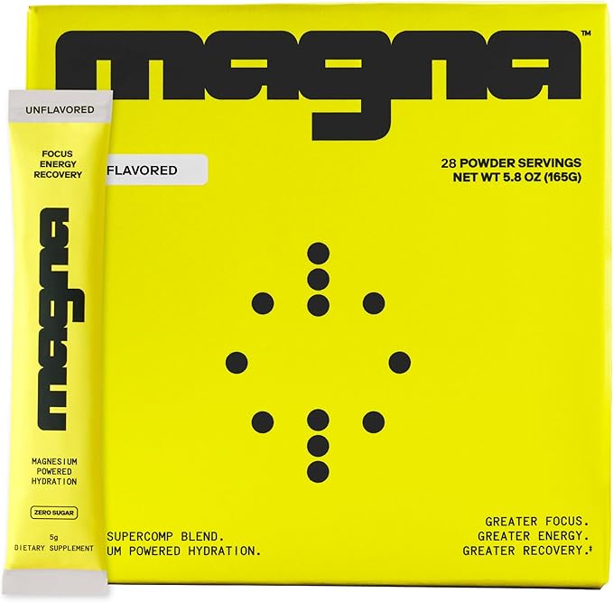 MAGNA Electrolytes Powder Drink Mix for Hydration, Energy & Focus Support with Magnesium L Threonate, Sodium, Potassium, Vitamin D, B6 & B12, Sugar Free, Unflavored, 28 Servings