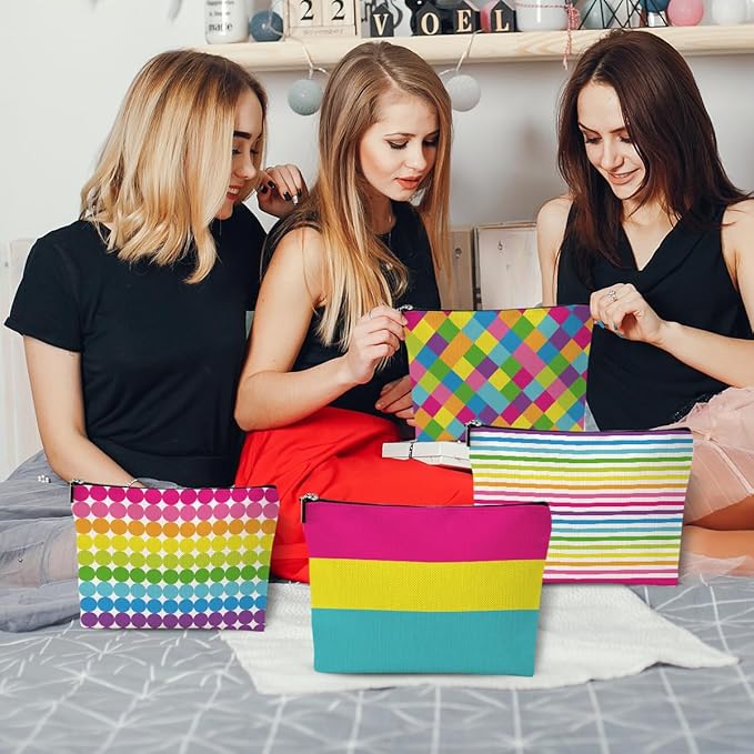 4pcs Colorful Rainbow Makeup Bag, Bright Neon Colors Cosmetic Bag, Christmas Wedding Anniversary Birthday Friendship Gifts for Women Girls Best Friends Bridesmaid Bestie Mom Travel Toiletry Bag