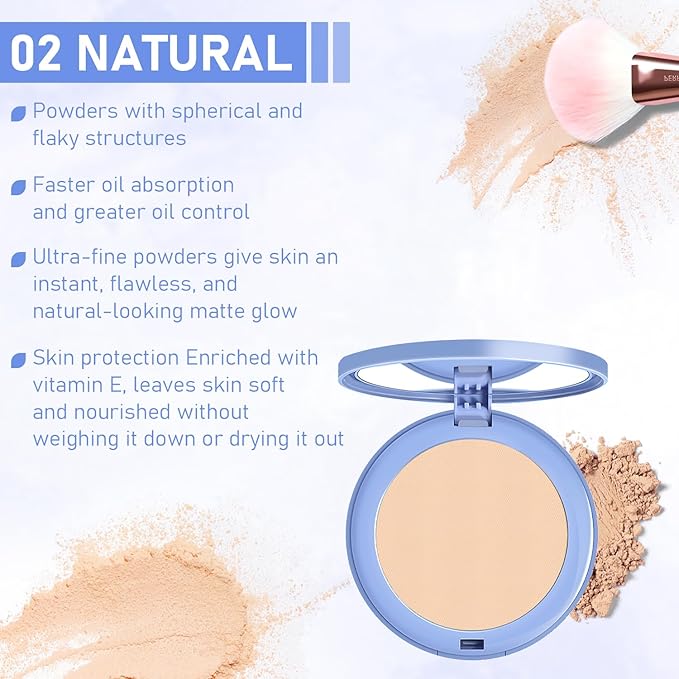 Maycheer Face Powder, Maycheer Setting Powder, Lasting Waterproof Pressed powder Compact, Oil Absorbing Pressed Powders Compact for Face,Lightweight,Residue-Free(02 NATURAL BEIGE)
