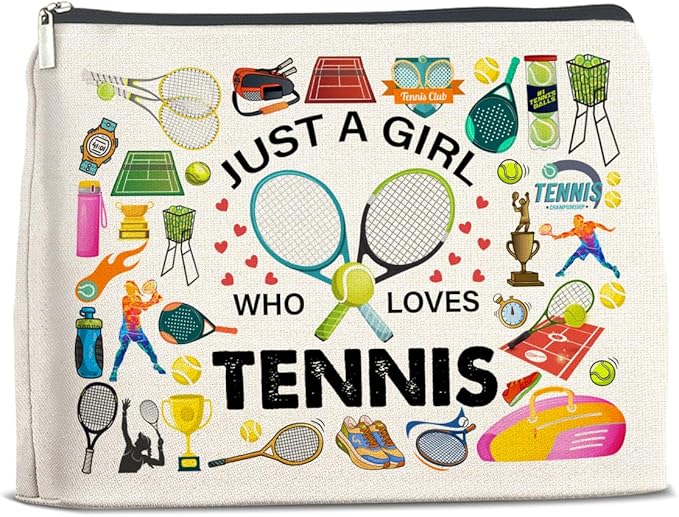 Tennis Gifts Makeup Bag Tennis Lover Gifts for Girls Women Tennis Lover Cosmetic Bag Tennis Team Gifts Just a Girl Who Loves Tennis Zipper Makeup Pouch