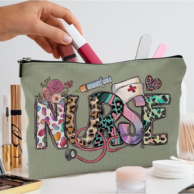 Nurse Makeup Bags,Nurse Gifts for Women,Nurse Cosmetic Bags With Zipper,Nurse Gifts for Nursing Student,Student Nurse Gifts(Green)
