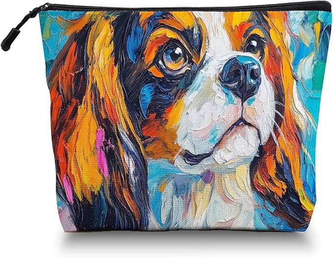 Cosmetic Bags Travel Makeup Toilet Case Waterproof Pouch for Women Girls 6.7X9.45inches - Vivid Artistic - Spaniel Canvas