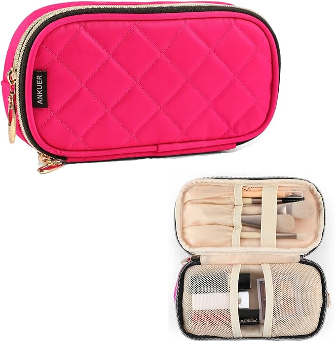 ANKUER Travel Makeup Bag for Women: Small Cosmetic Bag Organizer Cosmetic Case Pouch for Girls (Rose Red)