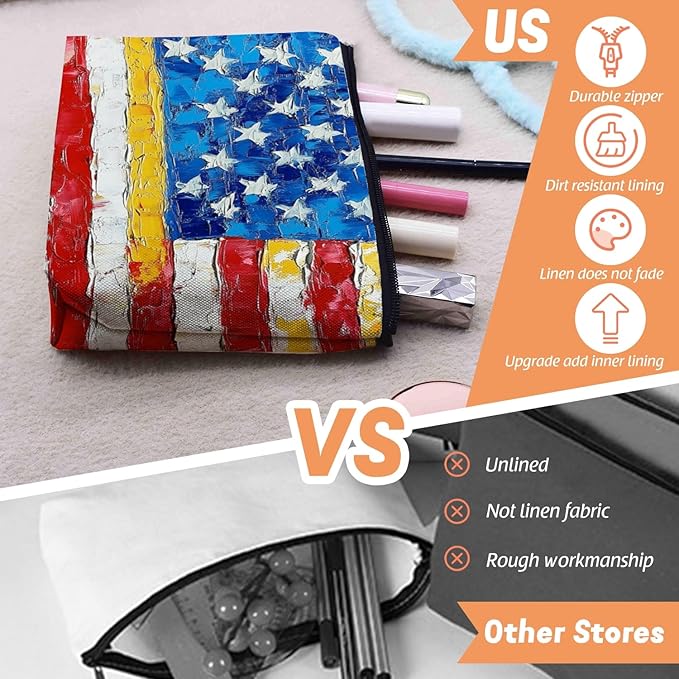 Cosmetic Bags Travel Makeup Toilet Case Waterproof Pouch for Women Girls 6.7X9.45inches - The Frayed Stars And Stripes
