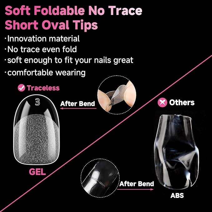 UNA GELLA Oval Gel Nail Tips, 312 Pcs Short Oval Round Nails Pre-Etched Half Matte Clear Acrylic Full Cover Press on Fake Nails No Filing Needed for DIY & Nail Extensions 12 Sizes