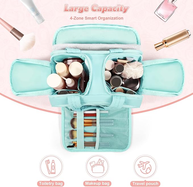Travel Toiletry Bag:  Large Capacity, 4 Compartments, Wet/Dry Separation, Ultra-Soft Lightweight Fabric & Anti-Spill Design for Travel,Gym,Gift(11.8" L) (Sea Salt Blue)