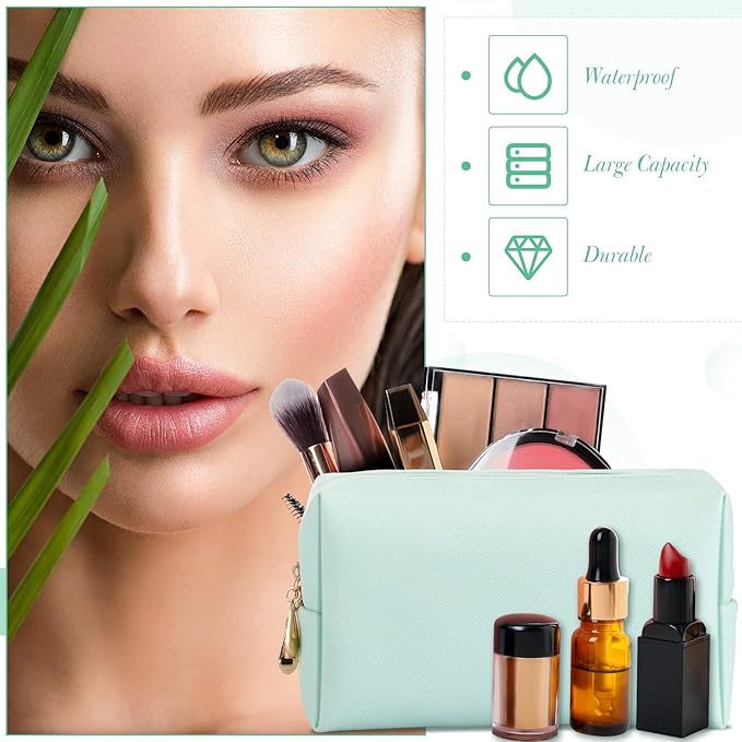 Sanwuta 9 Pcs Makeup Bags Bulk PU Double Zippers Cosmetic Bag Makeup Toiletry Christmas Small Pouch Portable Travel Organizers Case for Women Bridesmaid Party End of The Year(Mint Green)