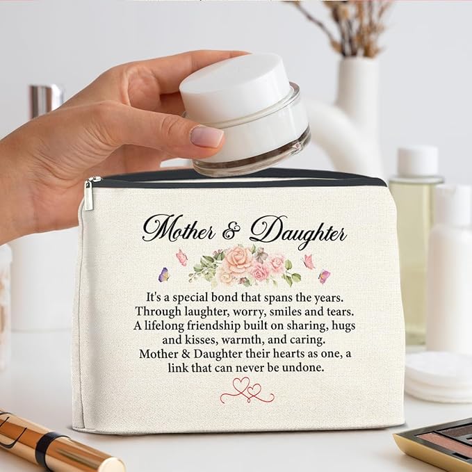 Mother and Daughter Gifts Makeup Bag Gift for Mom and Daughter Cosmetic Bag Zipper Makeup Pouch Gifts for Christmas Birthday Thanksgiving