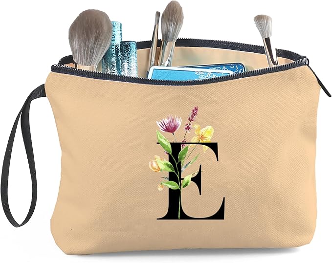 Women Birthday Unique Bride to be Bridal Shower Initial Gifts for Mom Sister Friend Her Teacher Aunt Makeup Cosmetic Bag with Mirror Mothers Day Christmas Graduation E