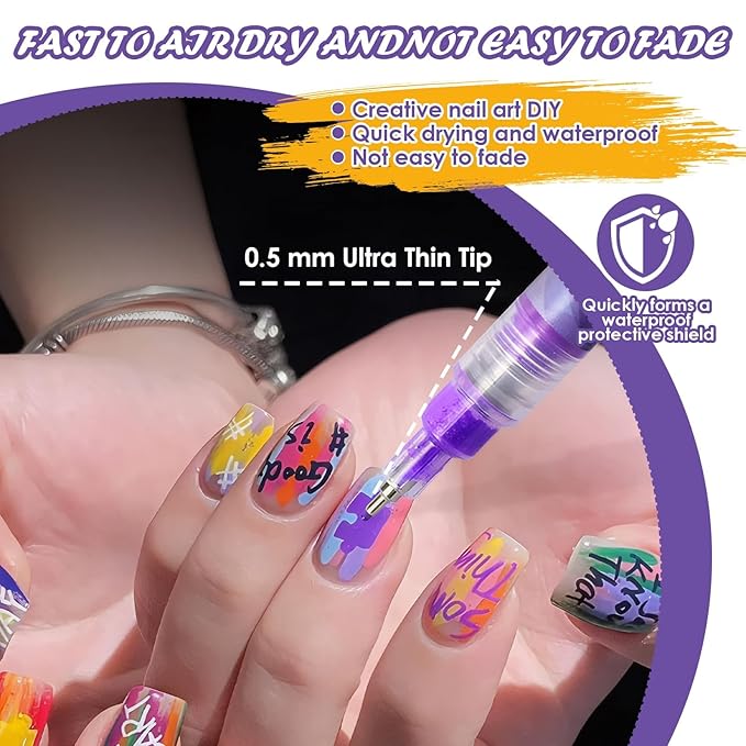 12 Color Nail Art Pens for Painting Nails, 2026 New Nail Art Markers for Gel Nails, DIY Nail Art Marker Drawing Painting Liner Pen for Home Salon Quickly Dry Nail Art (1 Pack)