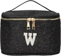 EURYNOME Makeup Bag with Custom Letter W, Water-Resistant Travel Organizer Pouch, (8.3x5.1x5.1 Inch) Cosmetic Case for Women