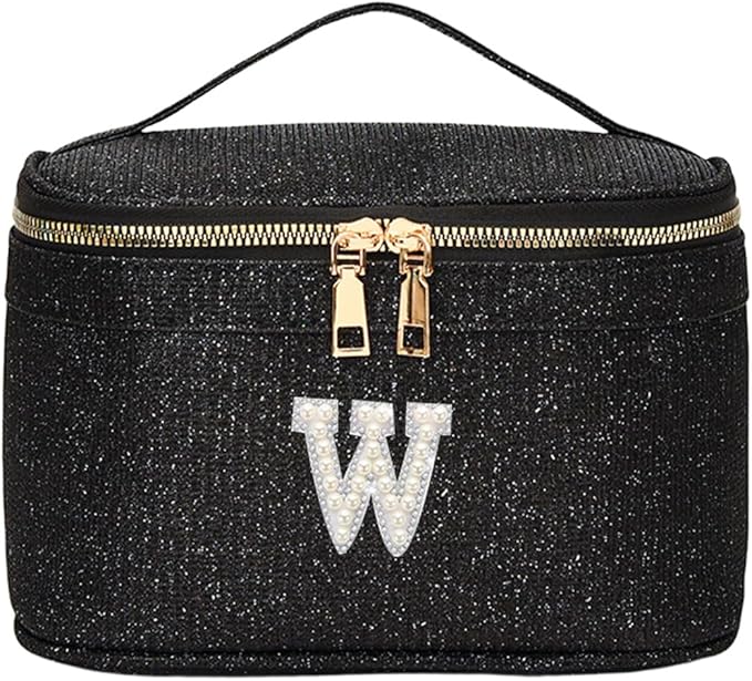 EURYNOME Makeup Bag with Custom Letter W, Water-Resistant Travel Organizer Pouch, (8.3x5.1x5.1 Inch) Cosmetic Case for Women