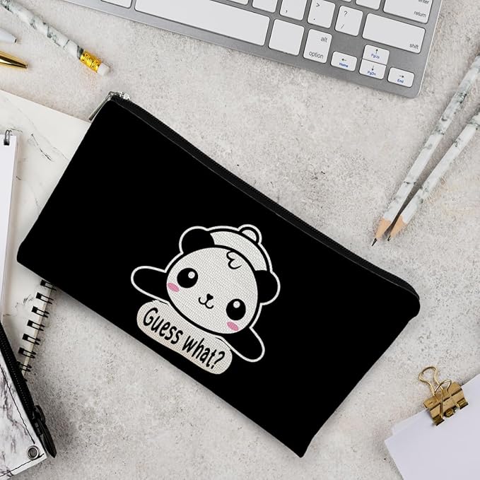 Panda Gifts Black Makeup Bag,Gifts for Panda Lover Wonmen Girls,Cute Baby Panda Guess What It's Pug Butt Cosmetic Bag,Makeup Case for Teen Girls Daughter,Panda Accessories,Canvas Zipper Pouch