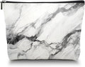 Makeup Bag Travel Cosmetic Bags Small Makeup Case Waterproof Zipper Pouch for Women Girls 7X9inches - Bold Black - Veined White Marble